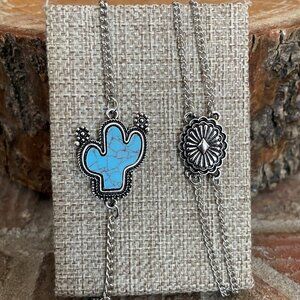 Turquoise Saguaro Cactus and Concho Bracelet Set